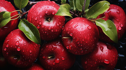 A bunch of red apples with water drops on them