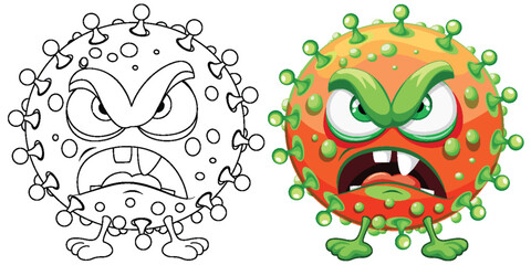 Germ Virus Monster Cartoon Character Coloring Page