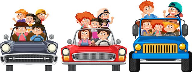 Children Travel by Car for Road Trip