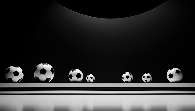 Soccerballs on black background, photo backdrop