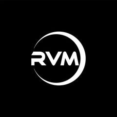 RVM letter logo design with black background in illustrator, cube logo, vector logo, modern alphabet font overlap style. calligraphy designs for logo, Poster, Invitation, etc.
