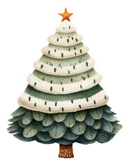 Watercolor a cute Christmas tree isolated.