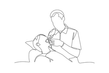 Continuous one line drawing Dental care. Dental concept. Doodle vector illustration.