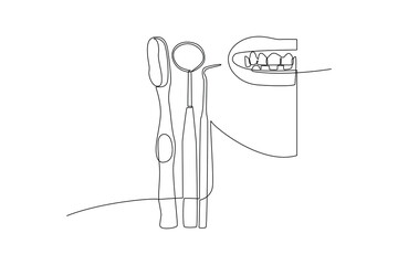 Continuous one line drawing Dental care. Dental concept. Doodle vector illustration.