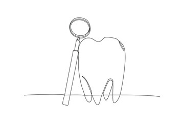 Continuous one line drawing Dental care. Dental concept. Doodle vector illustration.