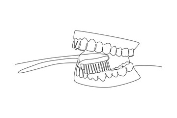 Continuous one line drawing Dental care. Dental concept. Doodle vector illustration.