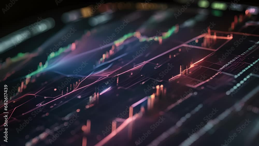 Poster a macro view of a digital financial chart, highlighting the massive scale and global impact of stock