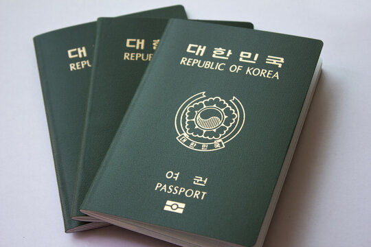 close up Republic of Korea passport isolated white background