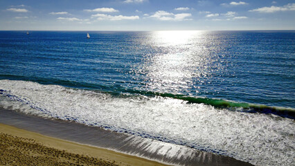 Pacific Ocean view from Venice Beach California on a sunny day - Los Angeles Drone footage - aerial...
