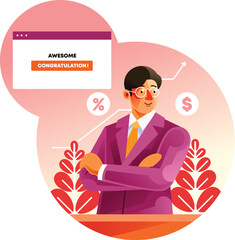 Young business man success get profit