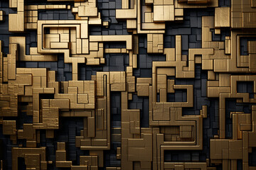 An abstract gold and black background with 3d squares and rectangles