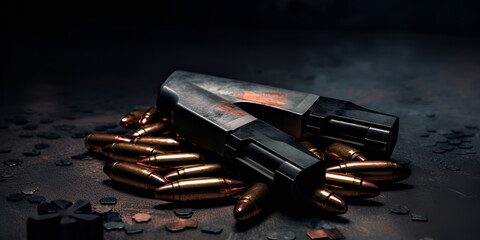pistol and bullets ,Gun Ammo Images, pistol and bullets in beautiful style  - obrazy, fototapety, plakaty