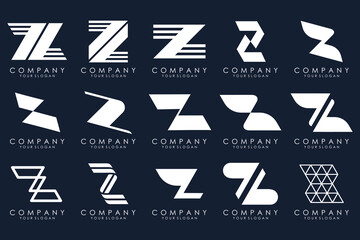 Set of abstract letter z logo design. icons for business of luxury elegant, simple with white color