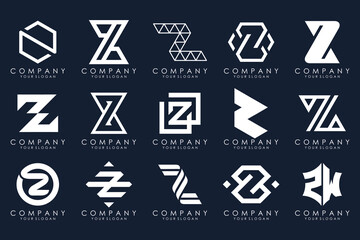 Set of abstract letter z logo design. icons for business of luxury elegant, simple with white color