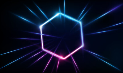 Abstract Modern colored poster for sports Light out technology and with neon hexagon and triangles. Hitech communication concept innovation background,  vector design