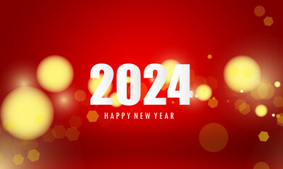 Abstract Red background bokeh light for vector magic holiday happy new year 2024 poster design