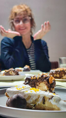 Woman happy whit the cake