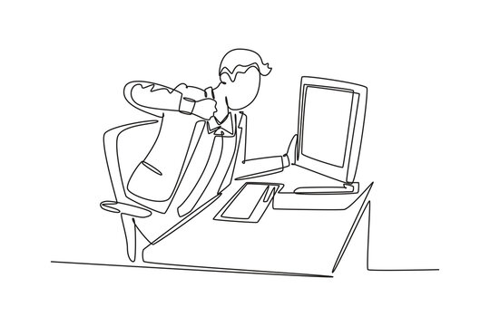 recommend clip art: Continuous one line drawing young frustrated male employee ready to punch monitor computer using his fist hand. Work pressure at the office concept. Single line draw design vector graphic illustration