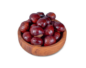 Chestnut in Wooden Plate Isolated on White Background. File with Clipping Path.