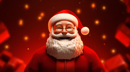 3D illustration of Santa Claus smiling on a red background - copyspace