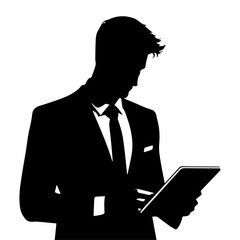 a man in a suit and tie pointing at something vector silhouette
