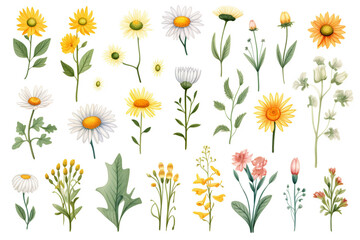 Watercolor paintings Daisy flower symbols On a white background.  - obrazy, fototapety, plakaty
