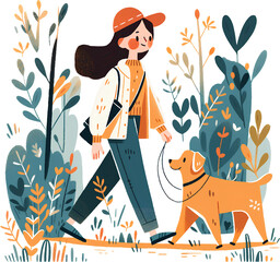 Walking with a dog in the park