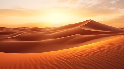 Fototapeta na wymiar A serene desert landscape with endless sand dunes, touched by the golden rays of the setting sun.