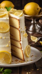 Lemonade cake placed on a rustic wooden table