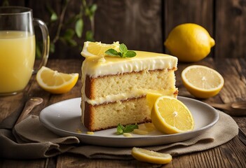 Lemonade cake placed on a rustic wooden table