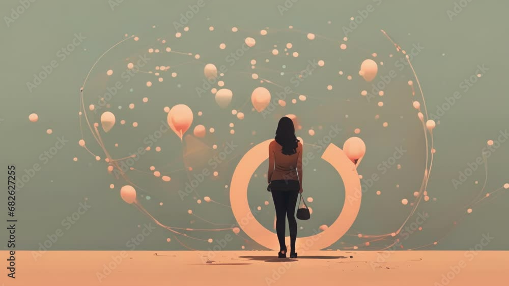Poster minimal flat motion of a person realizing the toxic cycle of seeking approval in a relationship and 