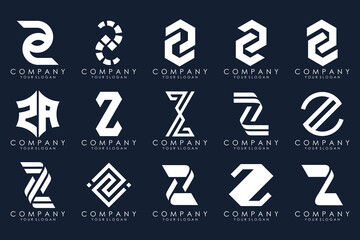 Set of abstract letter z logo design. icons for business of luxury elegant, simple with white color