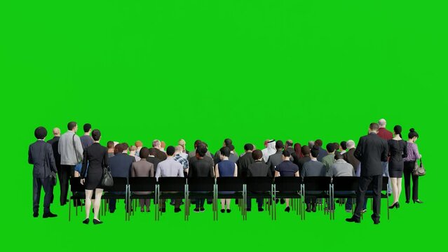 Audience Sitting and Standing on Green Screen 3D Animation in Rear View