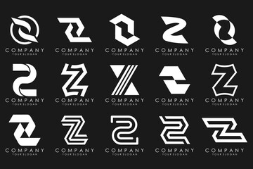 Set of abstract letter z logo design. icons for business of luxury elegant, simple with white color