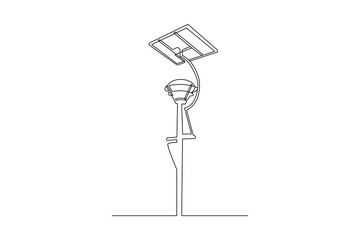 One continuous line drawing of Solar energy concept. Doodle vector illustration in simple linear style.
