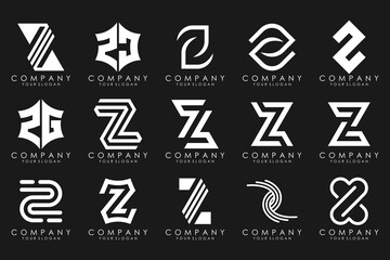 Set of abstract letter z logo design. icons for business of luxury elegant, simple with white color