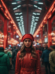 Fototapeta premium portrait of a womman in a christmas hat 