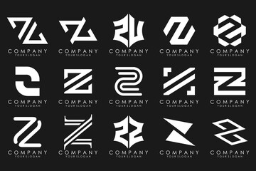 Set of abstract letter z logo design. icons for business of luxury elegant, simple with white color