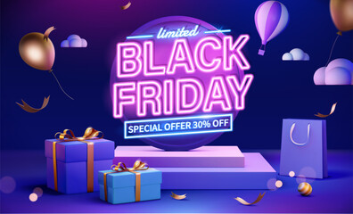 3D neon light Black Friday banner