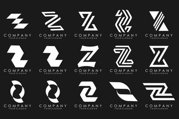 Set of abstract letter z logo design. icons for business of luxury elegant, simple with white color