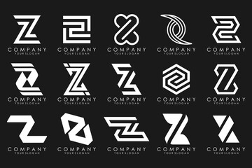 Set of abstract letter z logo design. icons for business of luxury elegant, simple with white color