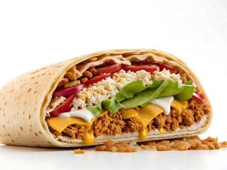 Close-up view of a buffalo chicken wrap. Healthy lunch snack.