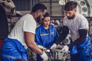 Car technician check engines, choose quality gear for precise repairs to ensure optimal performance