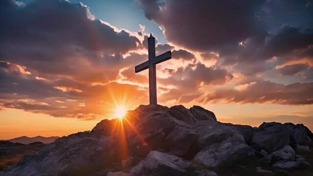 The composition of the image is perfectly balanced, with the cross centered in the frame and the vibrant sky surrounding it.