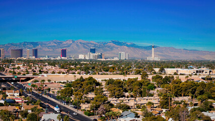City of Las Vegas from above with a view over the Strip - aerial photography