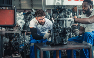 Fototapeta na wymiar Car technician check engines, choose quality gear for precise repairs to ensure optimal performance