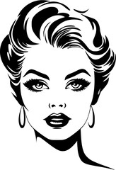 Beauty Makeup Vintage Confident Short Hair Woman with Makeup Icon in Hand-drawn Style