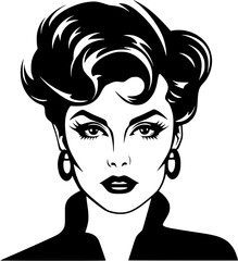 Beauty Makeup Vintage Confident Woman with Makeup Icon in Hand-drawn Style