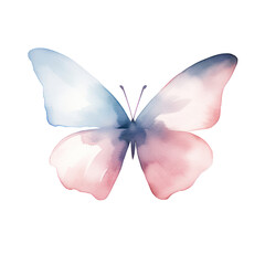 Watercolor illustration of a pink butterfly, Cute character, Isolated on background.