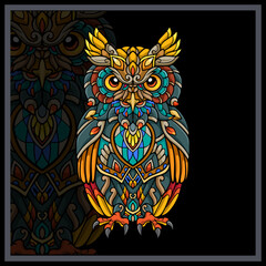 Colorful Owl mandala arts isolated on black background